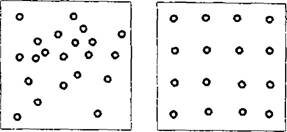 Рис. 5.1, Основные типы пространственного размещения особей растений в популяционных полях: а - случайное; б - равномерное;
