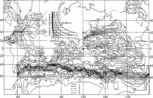 Средняя многолетняя годовая динамическая топография поверхности Мирового океана