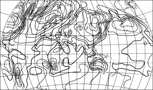 Отклонения температуры воздуха (изоаномалы) от средней для данной широты в январе